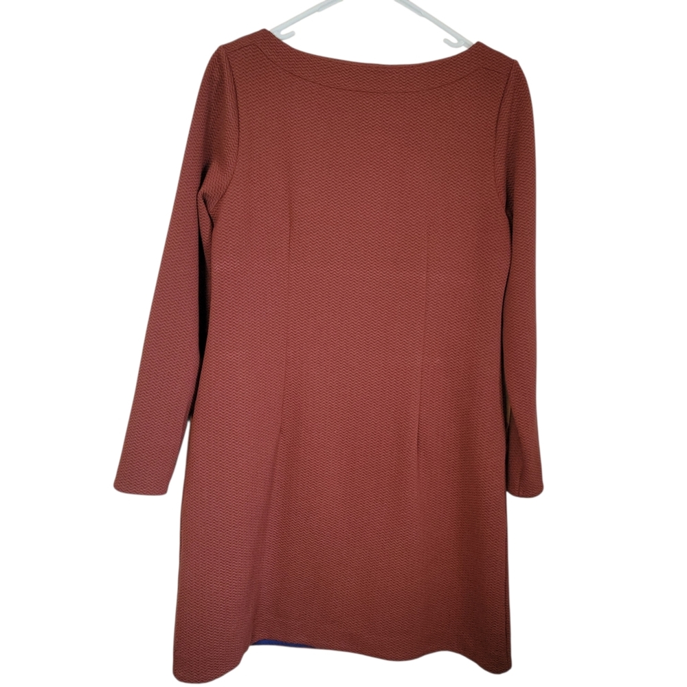 Boden Ingrid Jacquard Knit Shift Dress 8P Rust Long Sleeve Pocket Petite - Picture 7 of 11